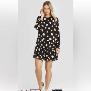 Who What Wear Polka Dot Dress. Tiered | Long Sleeve | Flattering. Women’s Sz-S